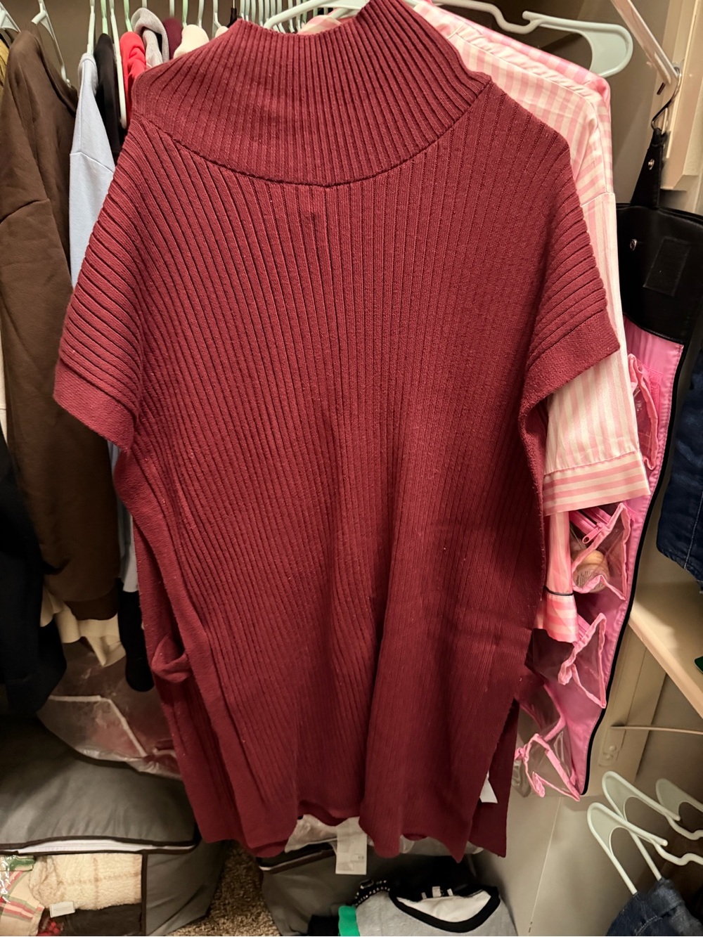 Banana Republic Ribbed Short-Sleeve Turtleneck Sweater Tunic - Wine
